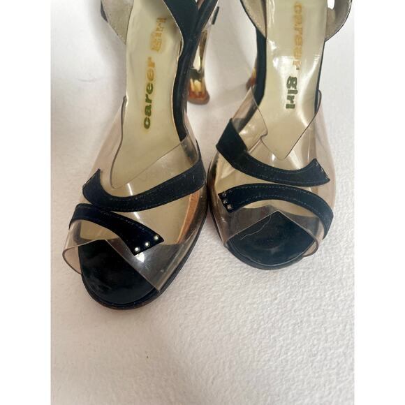 50s Lucite Heel Pump Clear Vintage SlingBack Pin Up Shoe "Career Girl" Peep Toe - Picture 4 of 8